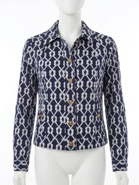 ALIA Nautical Rope Print Denim-Style Jacket Navy Blue White Size 12
